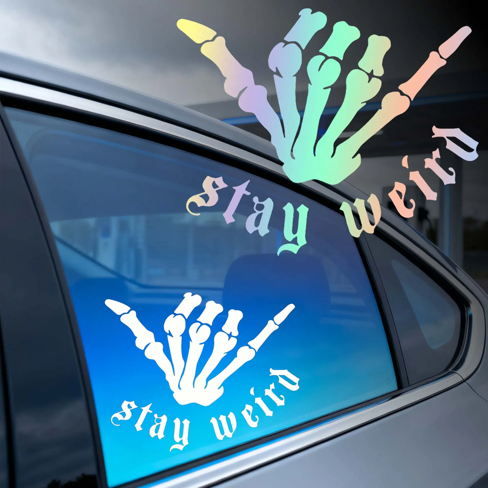 1PC Stay Weird Skeleton Hand Car Stickers, Waterproof and Sun-proof Decals, Suitable for Car Windows, Fuel Tank Caps, Bumpers, Body, and Motorcycles, Scary-themed Car Accessories
