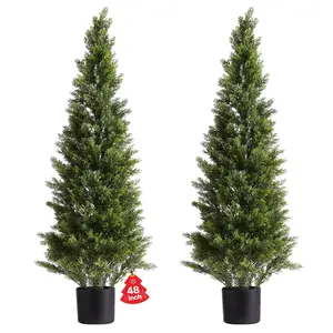 【Summervibes】VEVOR Artificial Topiary Cedar Trees, 48 inch 2 Set Faux Pine Shrubs Plants, Fake Silk Tree Look Real, Easy Assembly for Decor Front Porch Outdoor Patio Garden Balcony Backyard Indoor Office