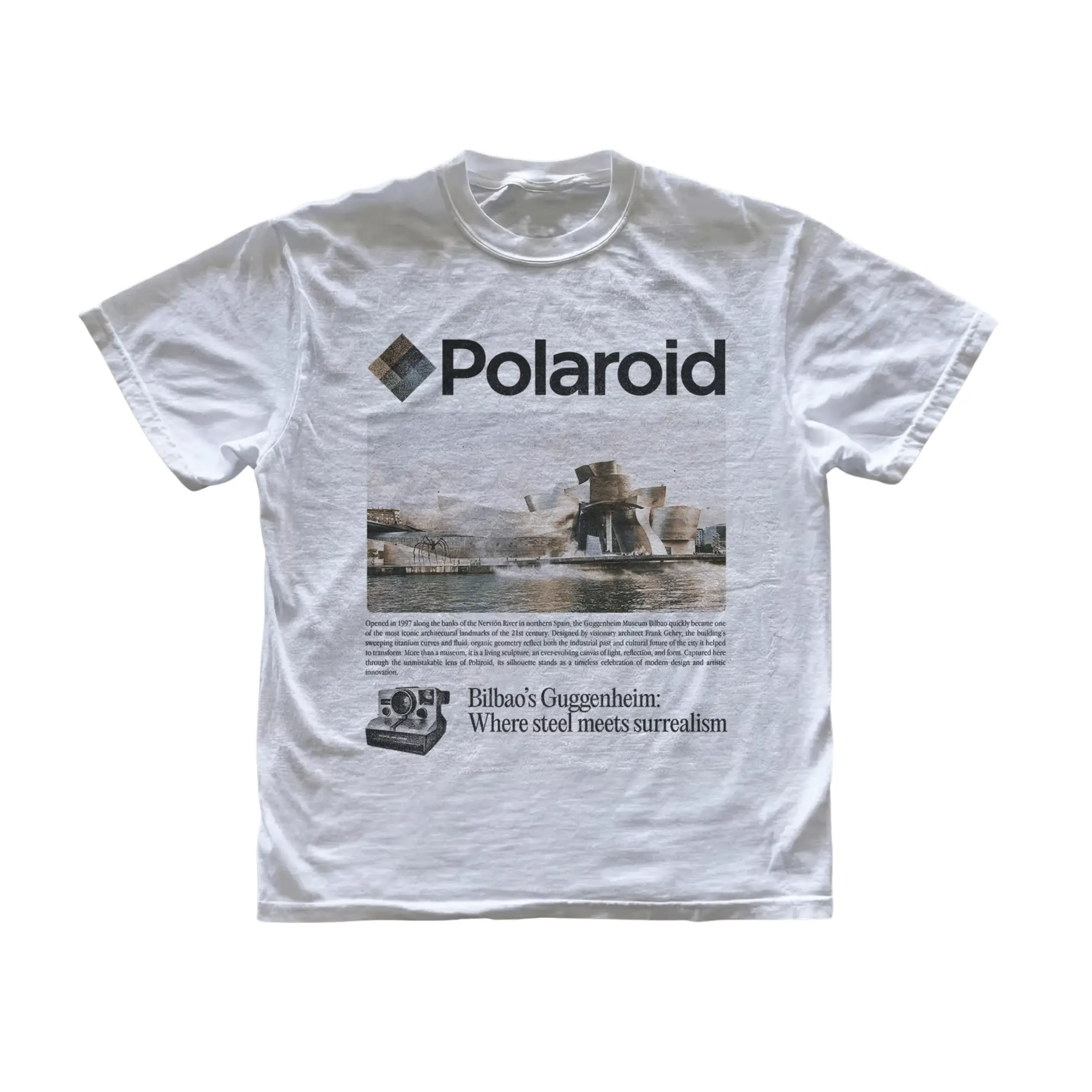 Gildan Men's and Women's T-shirt, Polaroid Guggenheim T-Shirt, Vintage Bilbao Architecture Art Graphic Tee, Gothic Grunge Y2k Emo Scene Amity Affliction Style Clothes Gifts For Men Women Streetwear Menswear Womenswear