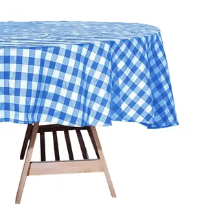 Polyester 70" Round Tablecloth White/Blue - Checkered Buffalo Plaid Table Cover