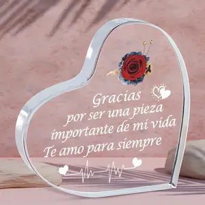 Heart-Shaped Rose Pattern Acrylic Photo Plaque, Desktop Decoration, Romantic Gift for Couples for Wedding, Anniversary, Birthday & Valentine's Day, Decor