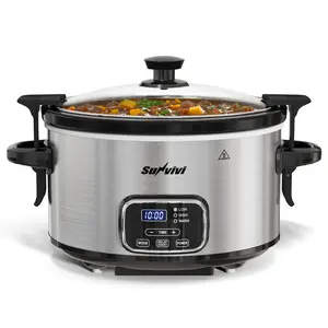 Sunvivi 4QT Programmable Slow Cooker with Locking Lid, Removable Ceramic Pot, 3 Heating Settings & Timer, Dishwasher-Safe, Stainless Steel