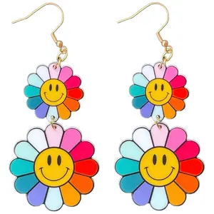 60s Smiley Rainbow Betty Flower Earrings