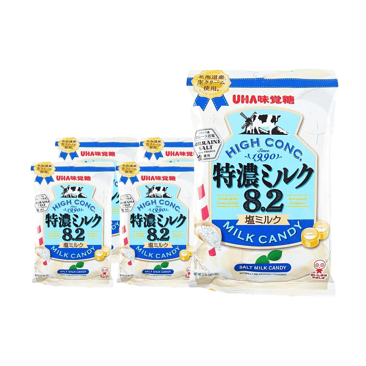 UHA Mikakuto Rich Salt Milk Candy 72g - 5 Packs Value Bundle, Authentic Japanese "Tokunou" Flavor