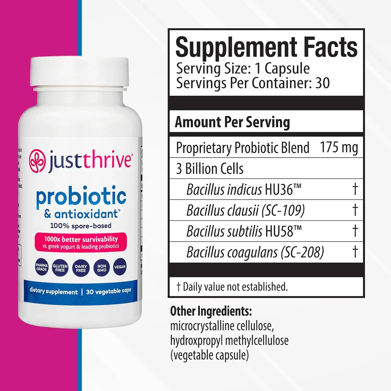 Just Thrive Probiotic & Antioxidant Supplement Gluten Free, 90 Caps