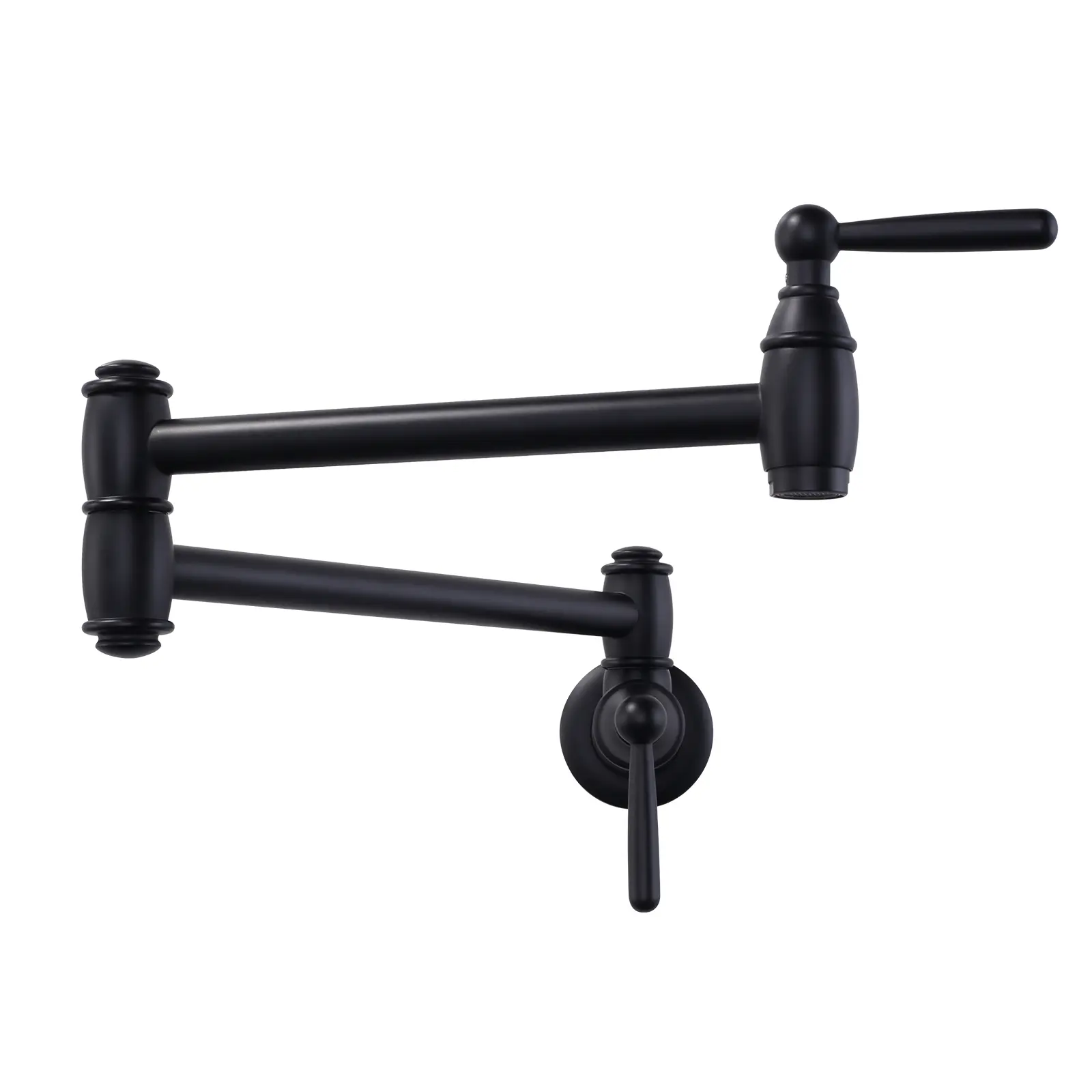 WOWOW Black Wall-Mount Brass Pot Filler Faucet, Modern 2-Handle Fixture with 21-Inch Dual Swing Joints, Foldable Arms, Faucet Aerator, Neoperl Aerator, Fast Fill, 1/2"-NPS to 1/2"-NPT Adapter for Kitchen Stove Use