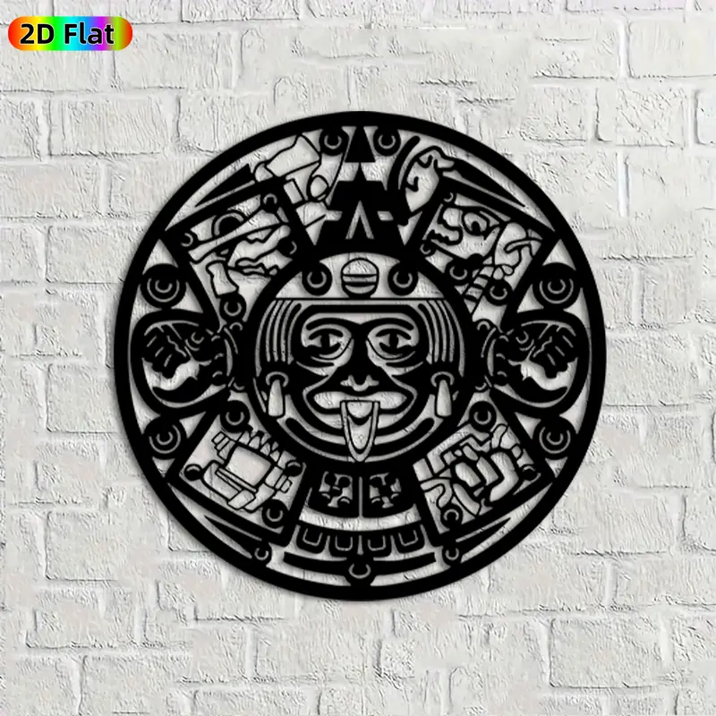 1pc Aztec Sun Stone Metal Wall Art, Wall Art Decoration, Abstract Wall Decor, Aztec Statue Mural, Ideal Gift for New Year, Aztec Culture Enthusiasts, Rust-Resistant Metal Wall Sculptures, Perfect for Indoor & Outdoor, Home Decor