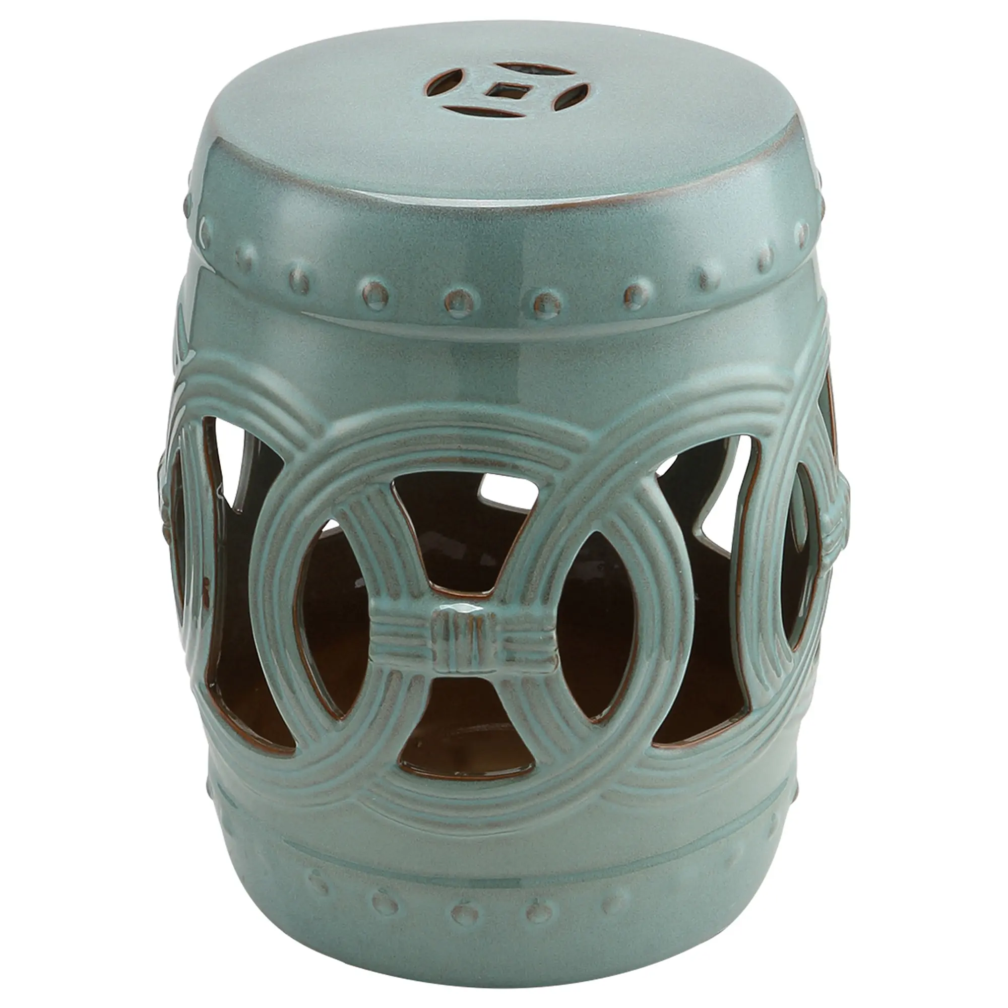 Blue Glazed Ceramic Stool for Extra Seating Footrest Indoor Outdoor Use Elegant Knotted Ring for Farmhouse Cottage Balcony Sunroom Porch Collection