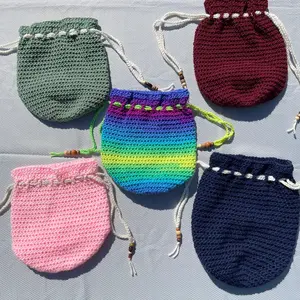 Lightweight Medium Size Crochet Drawstring Sack Accessory