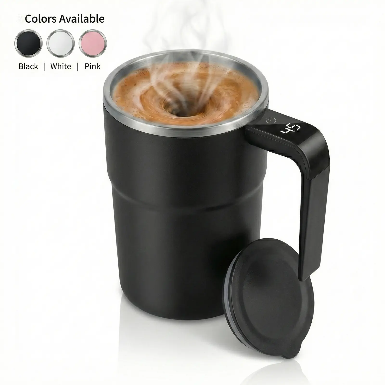 Minimalist 12oz-380ml Reusable Stainless Steel Self-Mixer Coffee Cup, Auto Mixing Magnetic Stirring Tumbler with Detachable Core, Portable White Drinkware for Home/Office (Office Presentation Supplies)