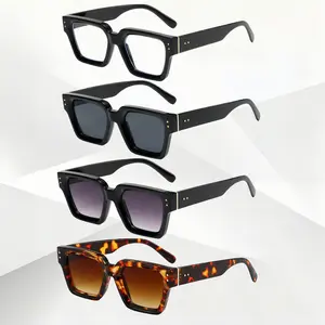 4 PACK Premium Designer Square Sunglasses for Men & Women – Retro Rivet Frames, Gradient Lenses, UV400 Protection, Black Fashion Shades Set