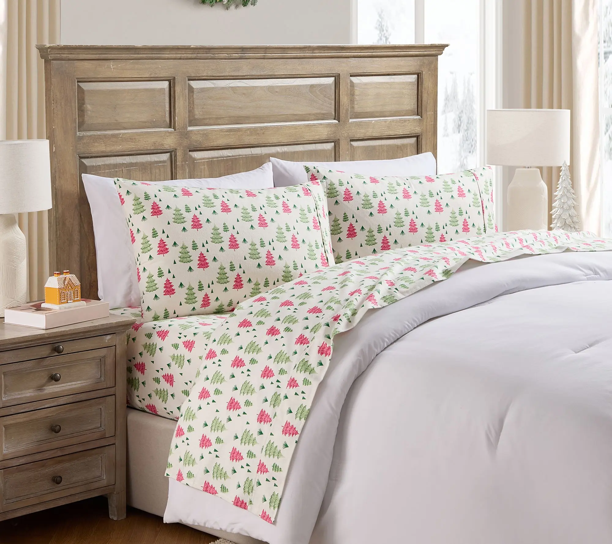 Hallmark Multi Trees Brushed Cotton Flannel Sheet Set, Full