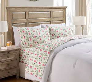 Hallmark Multi Trees Brushed Cotton Flannel Sheet Set, Twin