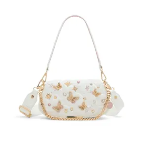 Wicked x ALDO Goodnewsglinda Pink and White Handbag with Butterfly Appliques and Gold Chain Detailing