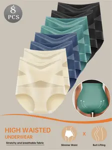 8-piece daily underwear, high waist, seamless hip lifting underwear, lace mesh, comfortable and breathable