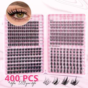 400pcs Eyelash Extension Kit Cosmetic with Glue Tweezers Remover Cream CC Curl Mixed 8-16mm Eyelash Clusters Large Capacity Home DIY Beginners Friendly Eyelashes Extensions