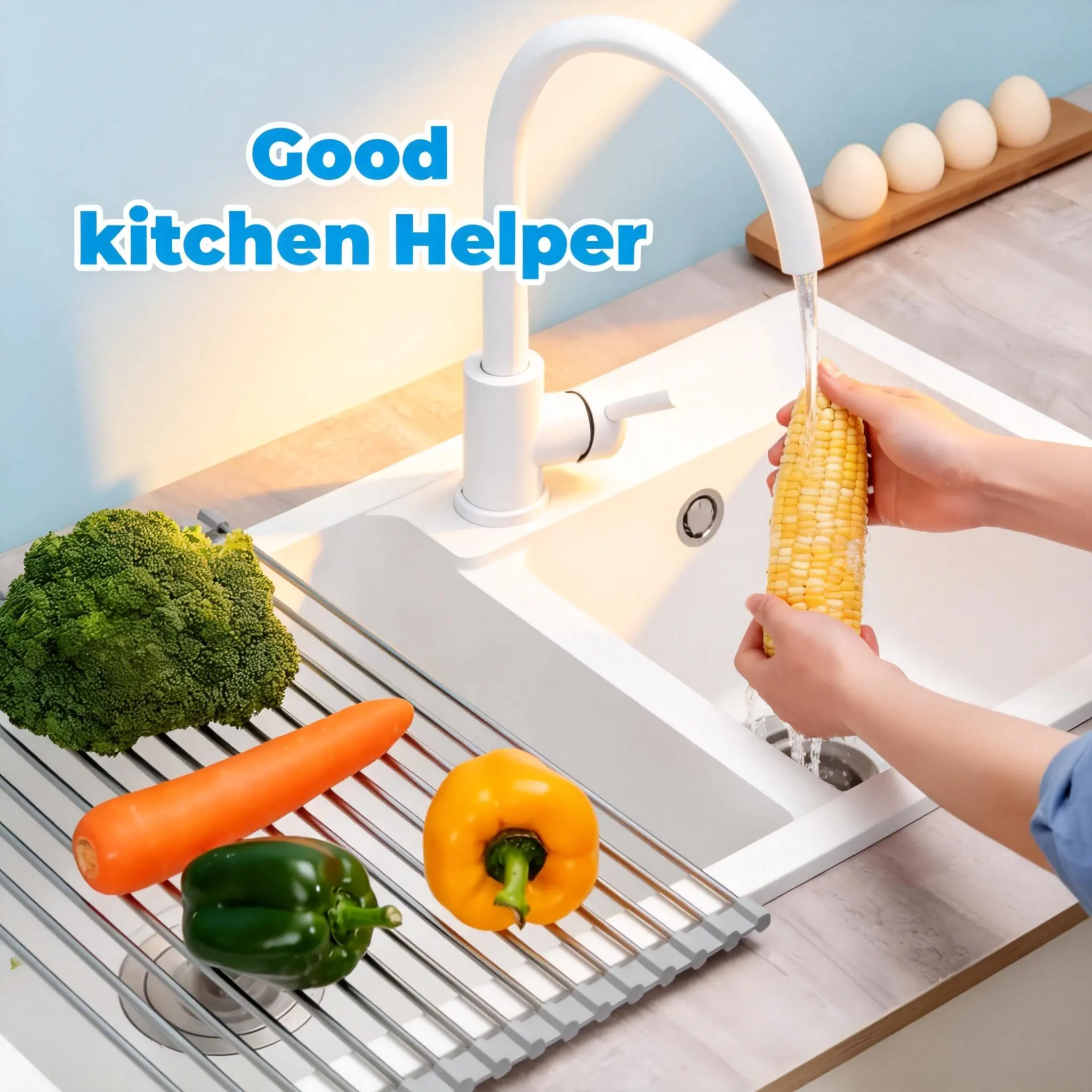 Foldable Roll-Up Dish Drying Rack – 304 Stainless Steel Over-Sink Kitchen Organizer, Heat Resistant counter Space-Saving Rack fun dry rack