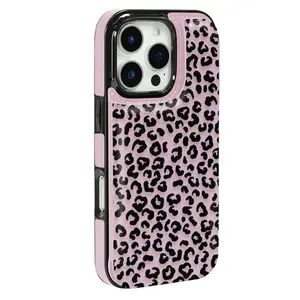 Leopard print shockproof thickened protective case, this functional phone case has a built-in card slot, which can hold bank cards and other types of cards, suitable for Halloween, Christmas, and New Year, compatible with iPhone 17/16/15/14/13/12