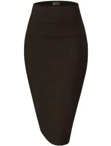 Women's Premium Nylon Ponte Stretch Fabric High-Waist Slim Skinny Pencil Suit Skirt - Below Knee, Chic, Perfect Fit, Minimalist Design