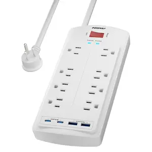 POWSAF Surge Protector Power Strip 5Ft Flat Plug with 8 Outlets 2 USB-C 20W Fast Charging 2 USB-A Ports 2700 Joules Chargeable White tiktokblackfriday