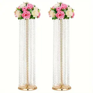 2 sets of luxury crystal flower stands wedding centerpiece floor-to-ceiling metal flower stand tabletop vase wedding party hotel home decoration