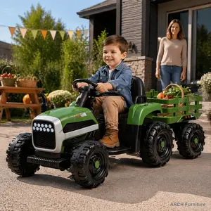 24V Rechargeable ARCH Ride-On Tractor Toy with Trailer, 2x200W Motors, 1.86-4.97MPH 3-Speed Adjustable, Remote Control Kart, USB, MP3, Bluetooth, LED Lights, Safety Belt, Kids' Electric Rechargeable Car Four Wheel Design