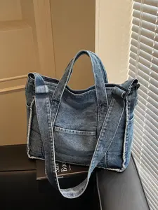 Women's Fashionable Vintage Denim Design Tote Bag, Casual Versatile Shoulder Bag for Daily Used, Trendy All-match Bag for Commuters and Students, Denim Shoulder Satchel, Tote Shoulder Bags