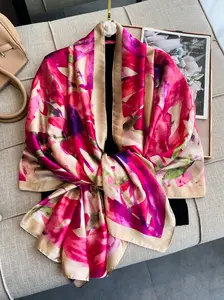 Women's Floral Print Silk Scarf, Fashionable Soft Lightweight Shawl for Daily Wear, Casual Versatile Scarf for Women, Boho Style Scarf