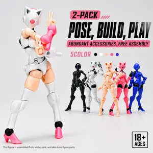 1/18 Scale Cat Ear Gundam Girl Model Kit, 3.75 Inch Highly Movable Female Mecha Figure, Action Figure Set, Includes Replacement Heads and Hands, Desktop Collectible Toy