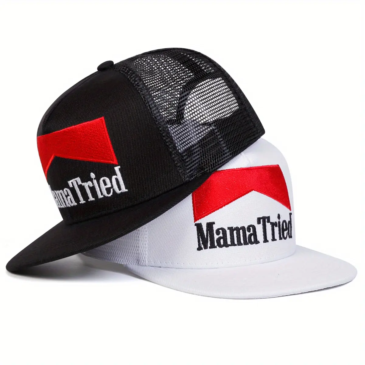 Unisex MAMA TRIED Letter Embroidered Hip Hop Hat Mesh Hat Outdoor Adjustable Sunscreen Leisure Hat Travel Tourism Beach Vacation