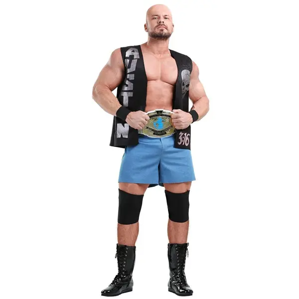 HalloweenCostumes Men's Stone Cold Steve Austin Wrestling Ring Costume, Denim Clothes with Shorts, Vest
