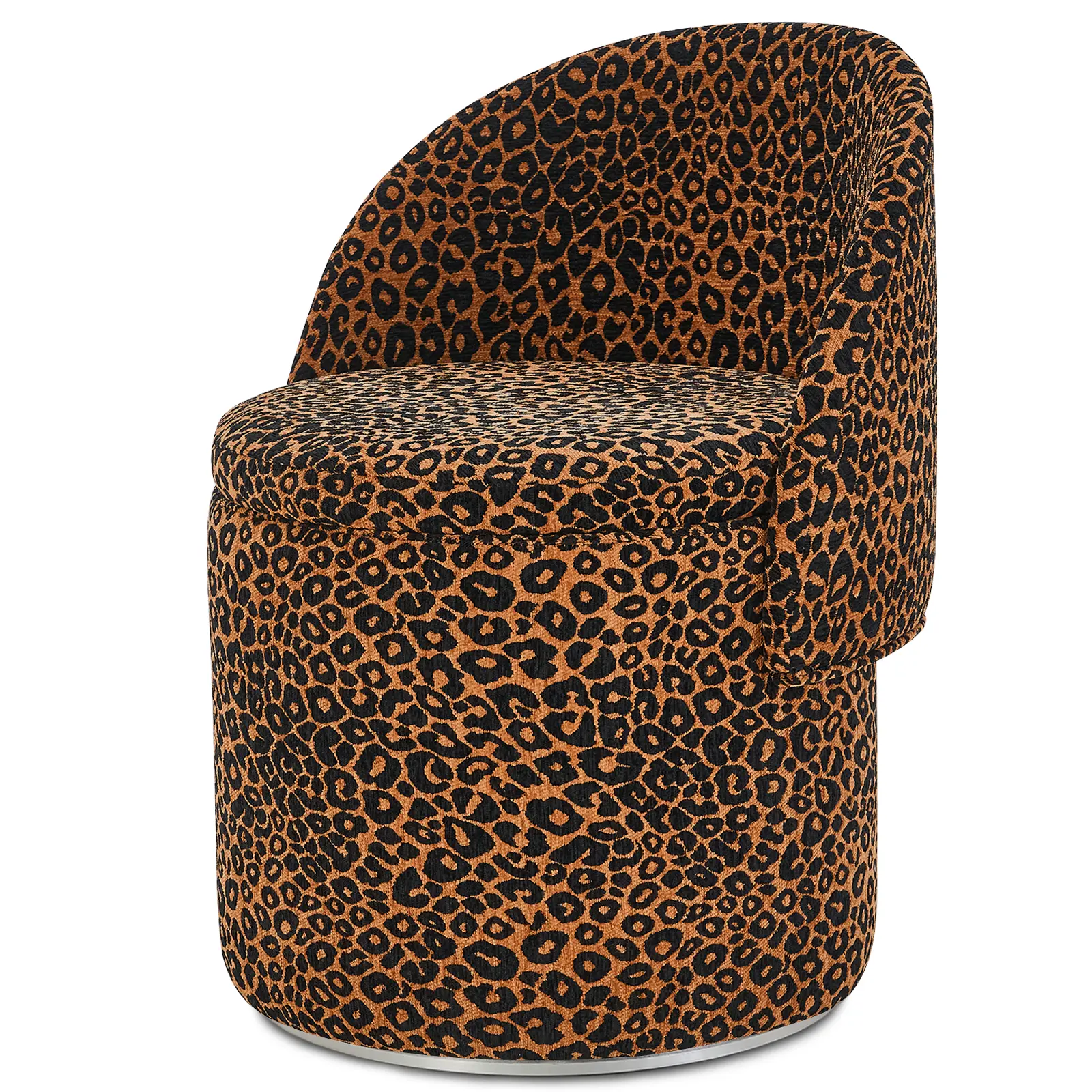 Leopard Print Velvet Swivel Storage Accent Chair, Round Upholstered Barrel Chair with Foldable Backrest, Multifunctional Hidden Storage Ottoman for Living Room Bedroom