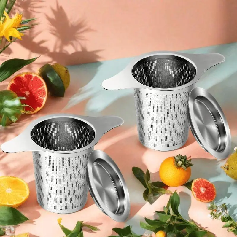 4pcs (Tea Strainer +with Lid) Stainless Steel Tea Infuser with Dual Handles - Durable Mesh Filter, Suitable for Loose Leaf Teas, Herbs, And Spices, Ergonomic Design, Easy to Grip
