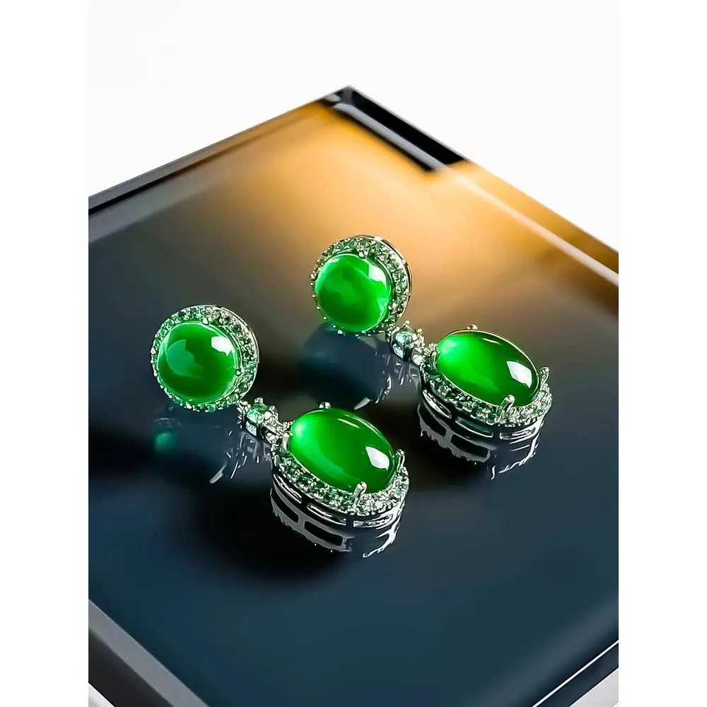 2025 New Emerald Earrings High-end Sense Women Niche Retro Style Elegant Light Luxury National Style New Chinese Style Earrings