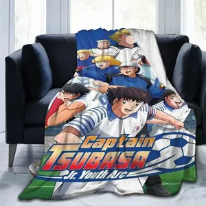 Retro anime Captain Tsubasa themed print design flannel blanket, suitable for sofa, living room, office or camping, all seasons 50*40