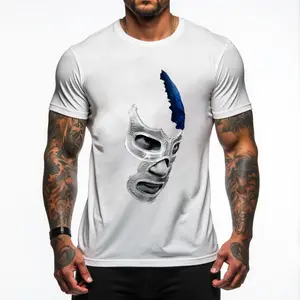 Mexican Wrestler Legend Cotton Graphic Tee with Demon Blue Libre Art Casual Sports and Outdoors Unisex Design for Teens and Adults