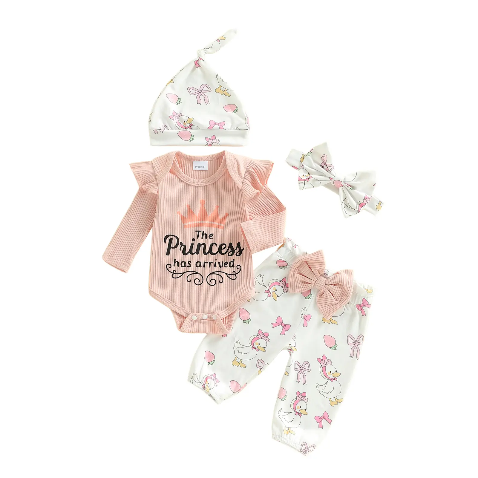 Sprifallbaby Newborn Infant Baby Girls Clothing Set - Long Sleeve Crew Neck Bodysuit Tops, Pants, Cute Hat, Preemie Fall Winter Princess Coming Home Wear, Plain Design, Button Closure, Newborn Gift Set