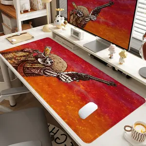 1pc Extra Large Skull Cowboy Mouse Pad Western Adventurous Desk Pad, Desk Accessory, Desktop Accessory, Desk Setup, Computer Keyboard Mousepad with Non - Slip Rubber Base Durable Stitched Edge Perfect Gift for Home and Office