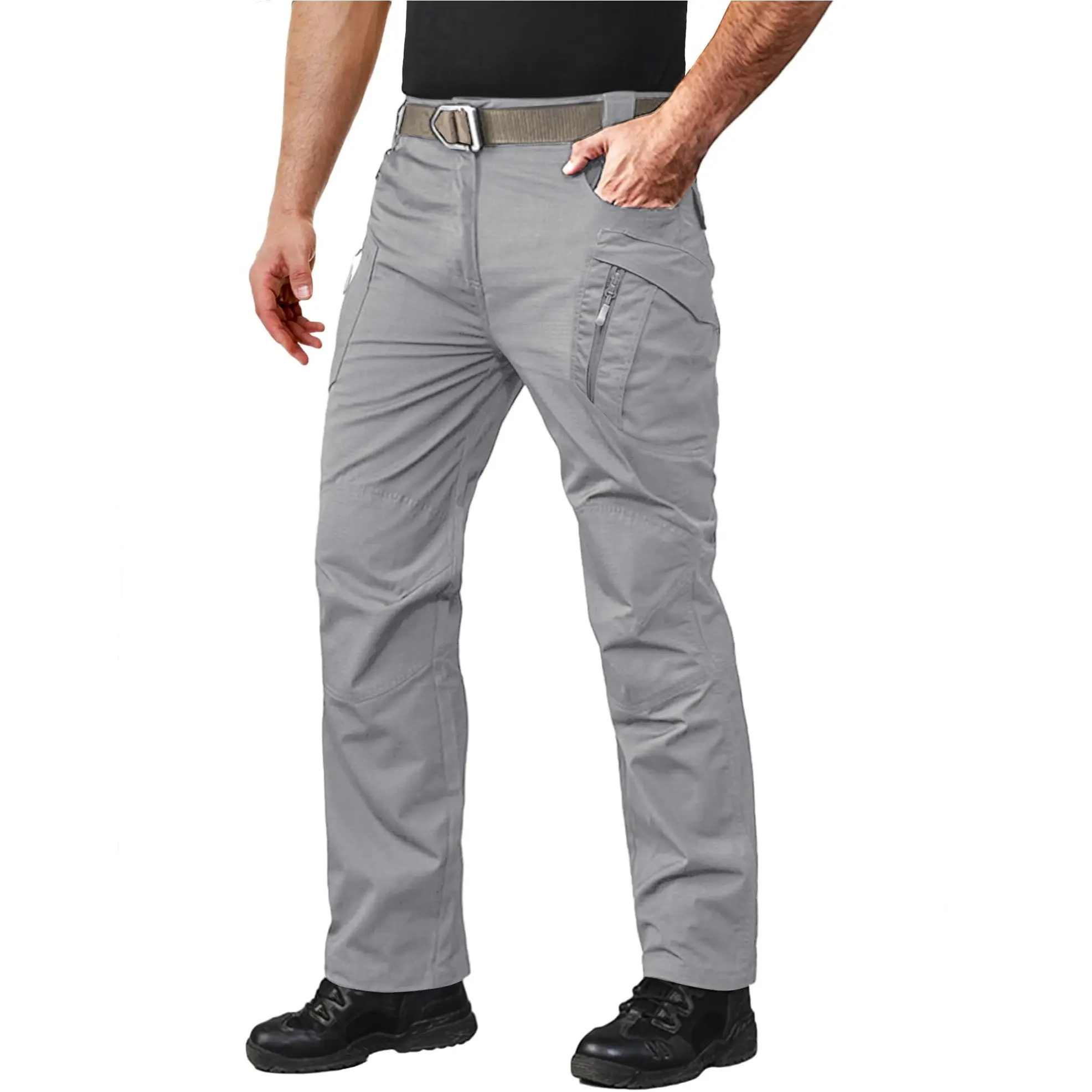 MAGCOMSEN Men's Athletic Tactical Pants, Lightweight Water Resistant Rip-Stop Fabric Work Trousers with 9 Pockets, Zipper and Belt Loops, Menswear, Cargo, Hiking Pants, Grid