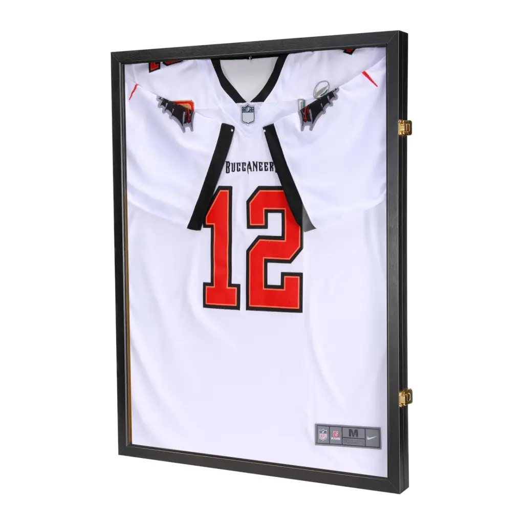 Wooden Lockable Jersey Display Frame Case - Wall Mount Rectangle Acrylic Shadow Box with 98% UV Protection Door, Hanger for Baseball Basketball Football Soccer Hockey Jerseys, Home Decor Photo Frame (1 Pcs), Ideal Valentine's Gifts