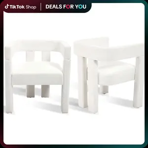 ​SZLIZCCC Modern Barrel Dining Chair Set Of 2, PU Upholstered Sherpa Accent Chairs with Arm, Open-Back Side Armchair – Comfy Makeup Vanity Chairs for Living Room/Kitchen/Bedroom, Small Space Saving, Beige​