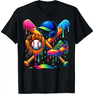 Baseball Drip Men Ice Cream  Sweet Bat Cleats Glove T-Shirt Graphic tees