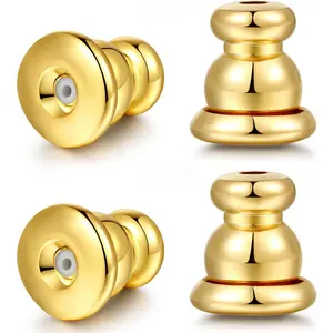 Earring Backs for Studs, 18K Gold Bullet Earring Backs Replacements for Studs/Droopy Ears, Secure Locking Backings for Sensitive Ears, Hypoallergenic&Comfortable (Gold 4 PCS)
