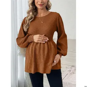 ForMaternity tiktokPregnantWomen sSolidColorRoundNeckCasualVersatileLongSleevePulloverSweater ForWinter