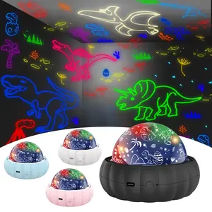 Starry Projector Night Light for Kids Room with 2 Lampshades, Dinosaur & Moon-Star, 10-hour Automatic Timing, Star Galaxy Projector 360° Rotation, Colors Changing, Birthday Christmas Gifts for Kids, Family, Party
