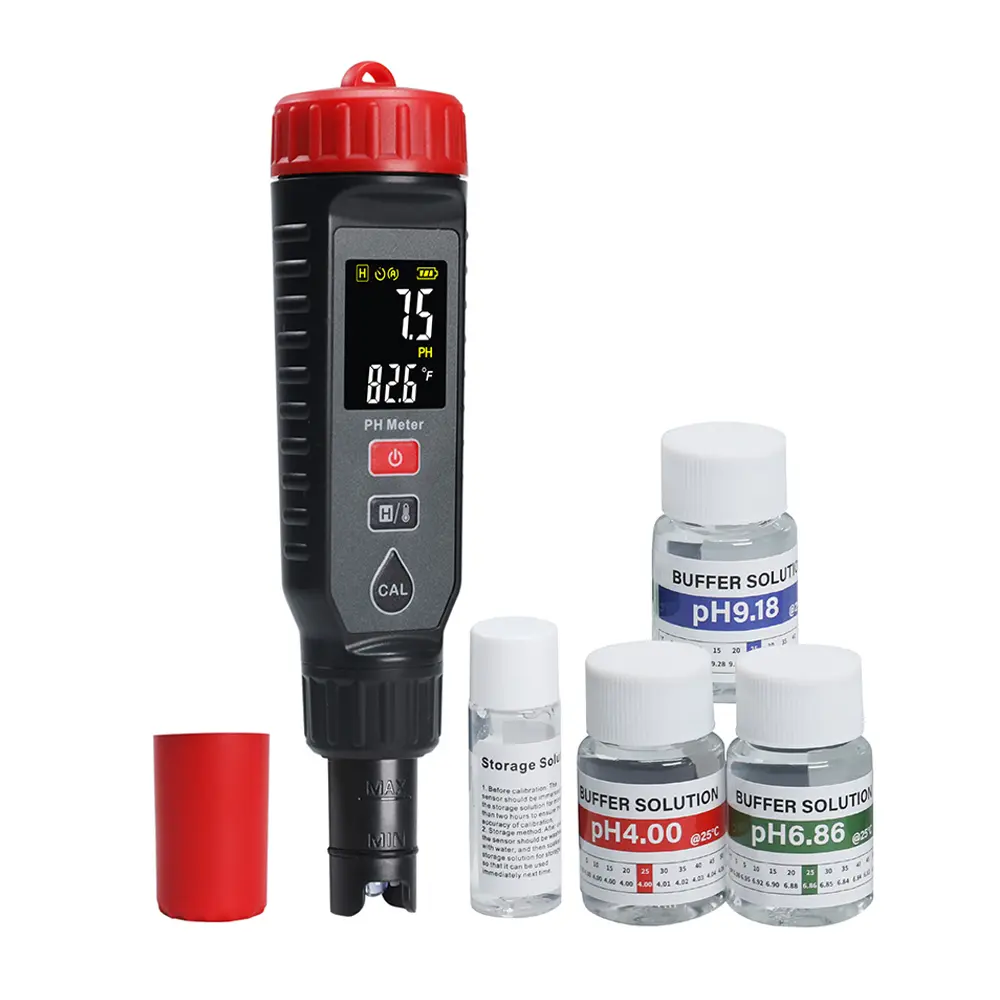 ILWQ-443 Digital pH Pen Tester with 1 x pH4.0, High Accuracy ATC Temperature Measurement, 3-Point Calibration, Colored LCD Screen, Red Backlight Alarm for Food, Medicine, Agriculture Testing