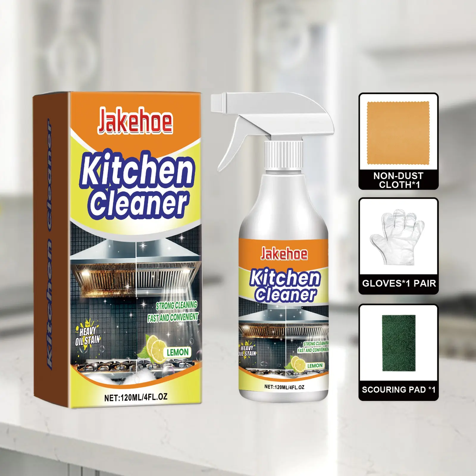 Jakehoe Oil Stain Cleaner Kitchen Hood Cooktop Sink Grease Dirt Remover, Kitchen Cleaning Spray, Household Cleaning Spray, Effective Oil Stain Removal Agent for Home Cleaning, Kitchen Cleaning Supplies, Kitchen Cleaning Product