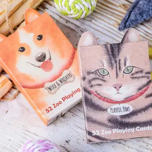 Zoo52 Cat + Dog Playing Cards | Super cute watercolor animal cards in a textured tuck box with ears | Poker size | Talking Point Cards