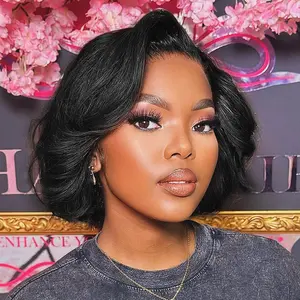 [NEW]CurlyMe Pre-Bleached Tiny Knots Wear Go Vintage Blow Out Straight Bob 7x5 HD Lace Glueless Wig - Natural Black