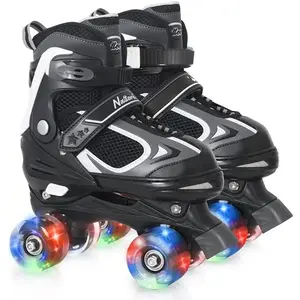 Nattork Adjustable Roller Skates for Kids - Black - Model 139 - Light-up wheels kids  rollerskates